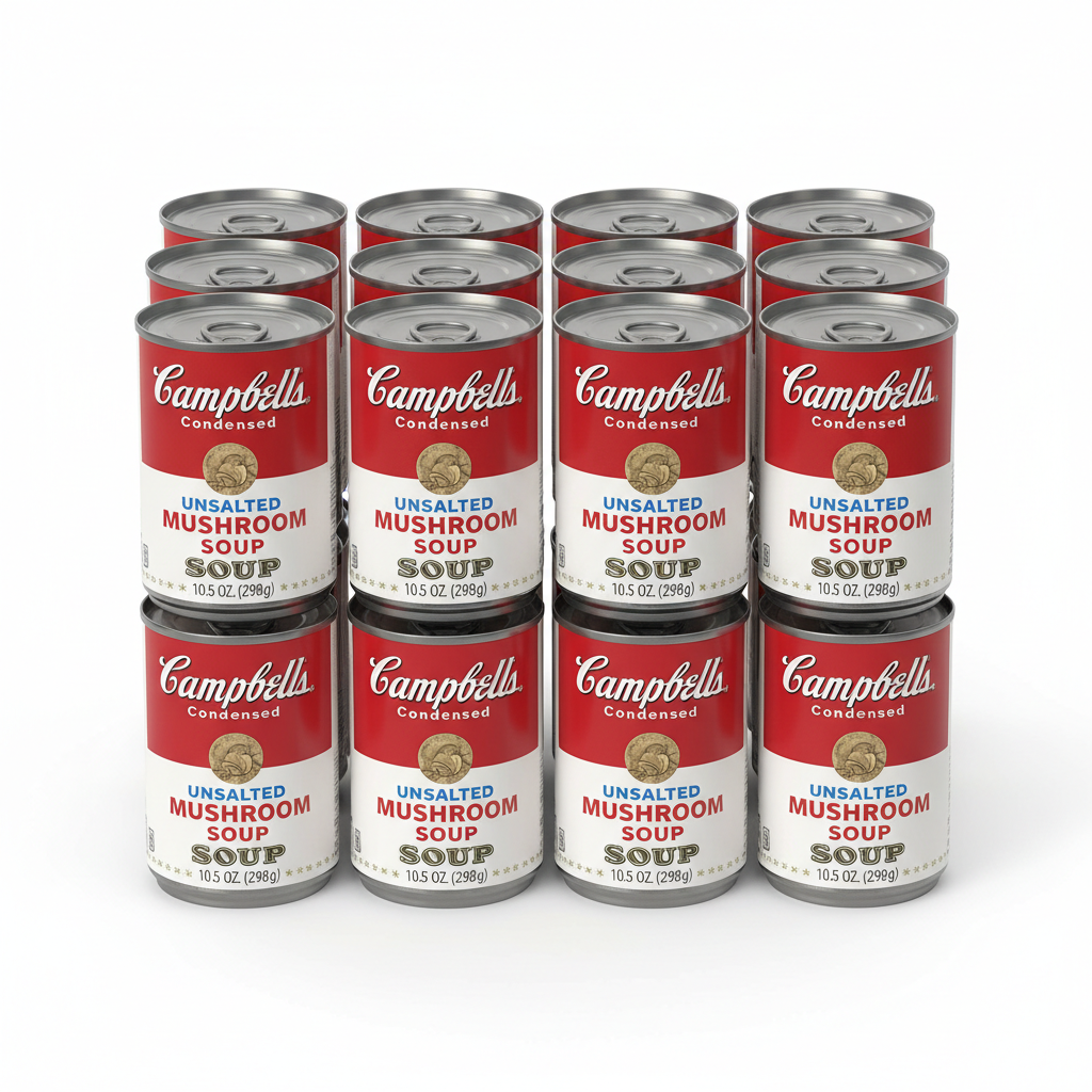https://soupnbroth.shop/products/Campbell’s Condensed Unsalted Cream of Mushroom Soup, 10.5 Ounce Can (Pack of 12), brand is Campbell''s