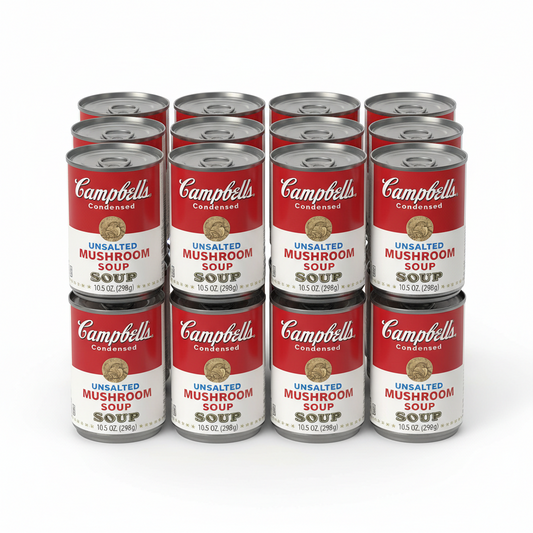 https://soupnbroth.shop/products/Campbell’s Condensed Unsalted Cream of Mushroom Soup, 10.5 Ounce Can (Pack of 12), brand is Campbell''s